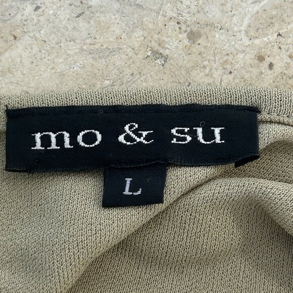 Mo & Su Vintage 90s Slinky Liquid Jersey Knit Tan Midi Dress Size Large - Picture 7 of 9